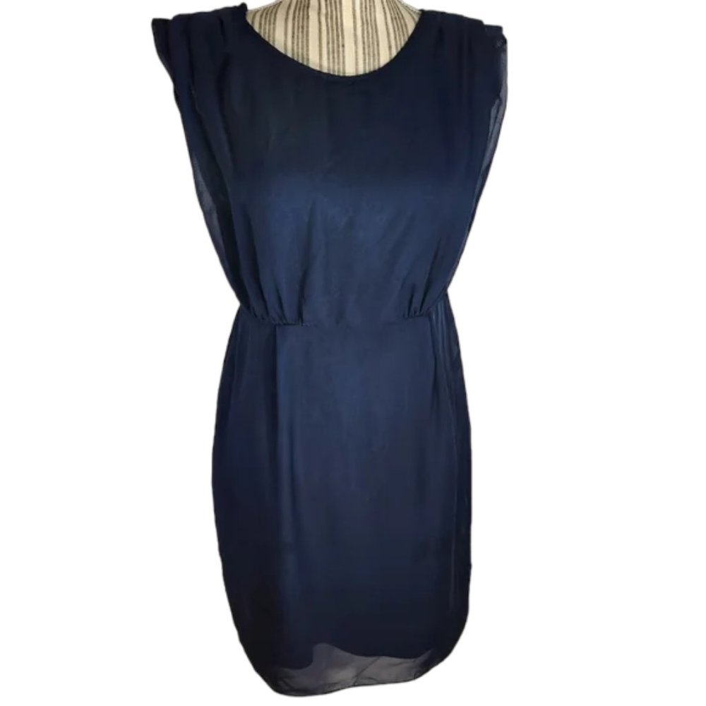 Forever 21 Essentials Blue Sleeveless Dress w/ Sheer Overlay Size Medium